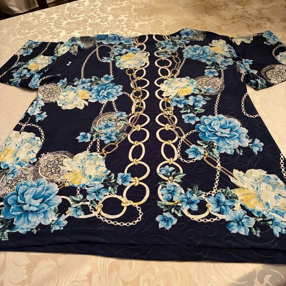 JM Collection Women's Printed Jacquard Long Sleeve Top; Size Large - Picture 3 of 6